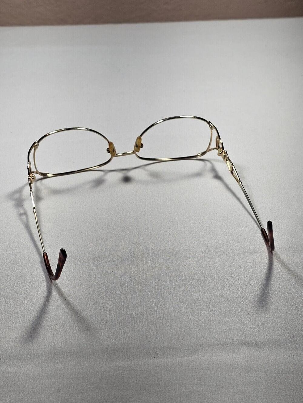 Vintage Eyeglasses Frames Gold With Intricate Design Brown Tourtise Shell - Picture 9 of 11